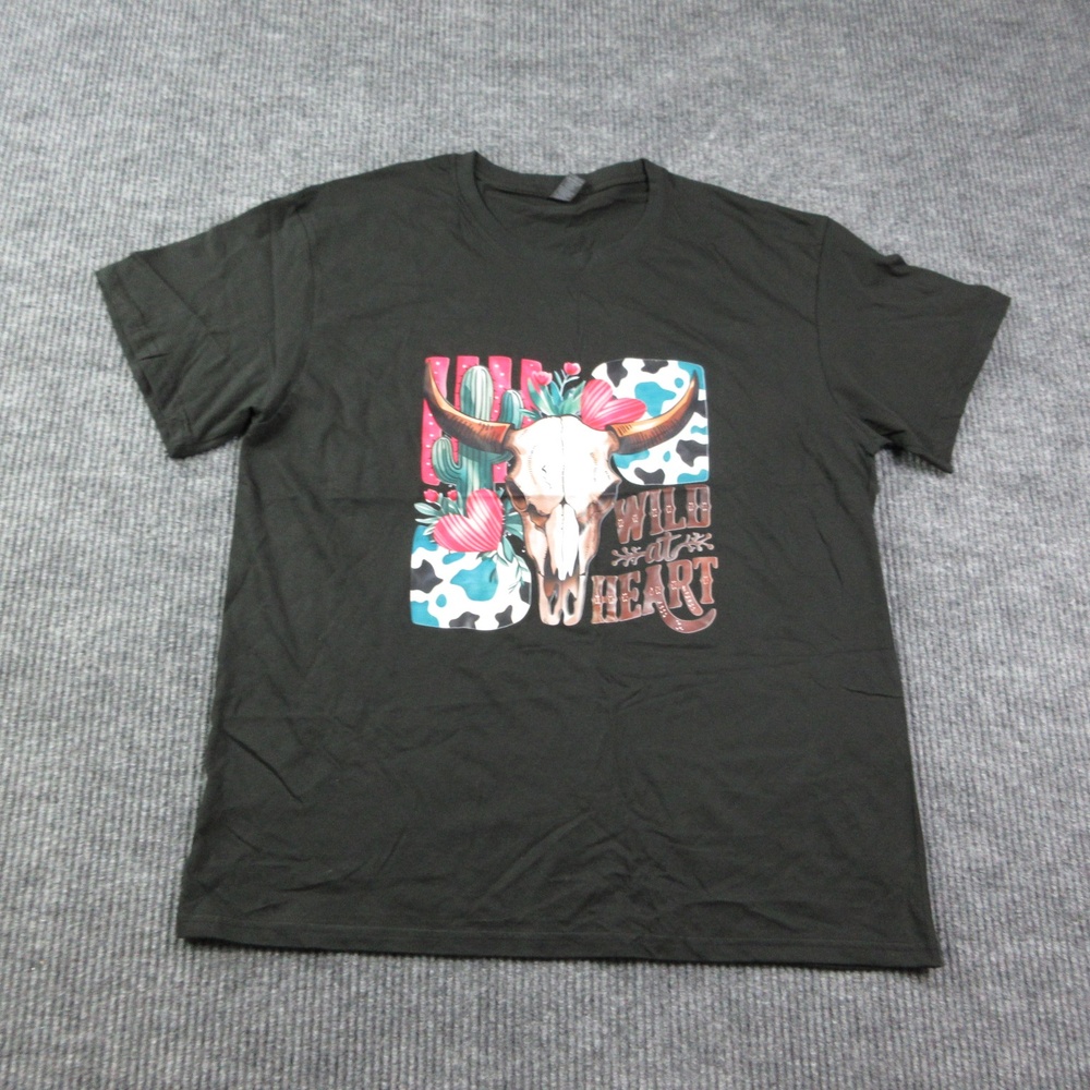 Wild At Heart Shirt Mens XL Black Cotton Crew Neck Skull Cactus Graphic Tee